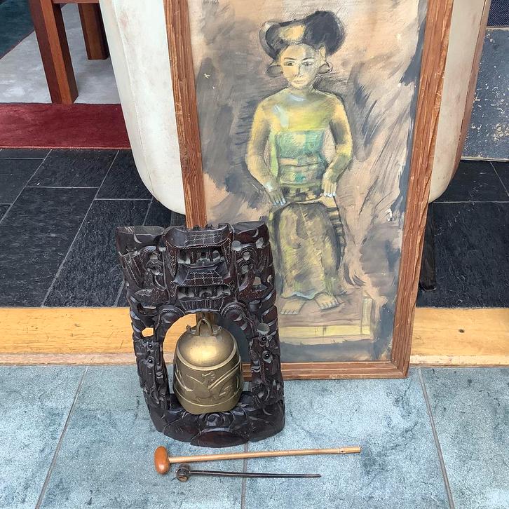 Gong tempelbel met zilverdraad Chinese Ned.Indië, Antiek en Kunst, Antiek | Overige Antiek, Ophalen of Verzenden