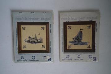 vintage makkumer tegel borduurpakket nouvelle boot dorp 2x. beschikbaar voor biedingen