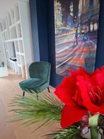 Fauteuil fluwel groen, Hout, Minder dan 75 cm, Ophalen of Verzenden, Zo goed als nieuw