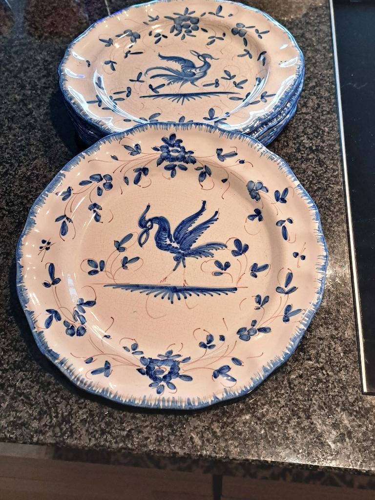 antiek Moustiers ibis blue bord Frans Provençaals aardewerk, Antiek en Kunst, Ophalen of Verzenden