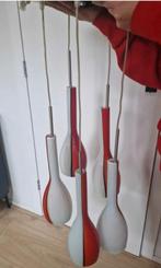 Lamp murano glas 5 kelken rood wit, Huis en Inrichting, Lampen | Hanglampen, Retro vintage murano, 50 tot 75 cm, Ophalen of Verzenden