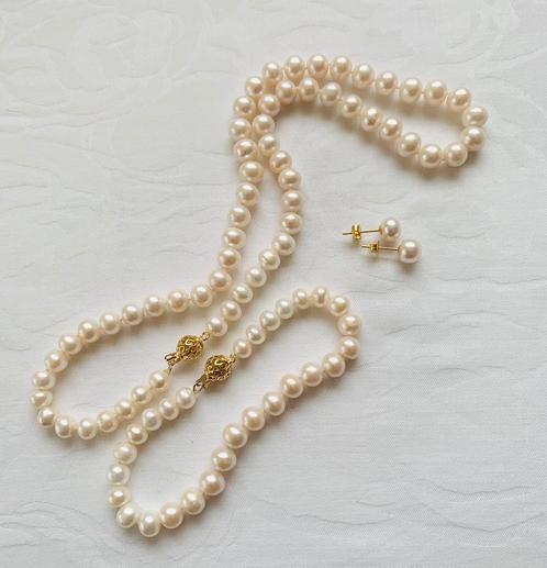Parelketting, Armband, Oorbellen van Zoutwater Parels 14K, Sieraden, Tassen en Uiterlijk, Kettingen, Nieuw, Goud, Ophalen of Verzenden