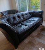 Klassieke leren bankstel (3-zits, loveseat, poef), Gebruikt, 125 cm of meer, Klassiek, Rond