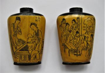 Chinese Snuifflesjes Van Been Met Scrimshaw Decoratie beschikbaar voor biedingen