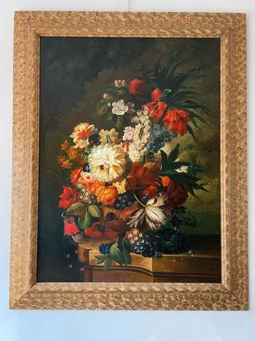 Bloemen stilleven megagroot schilderij met insecten olieverf beschikbaar voor biedingen
