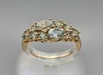 Gouden Vintage ring aquamarijn en rozenkwarts. 2025/188, 18 tot 19, Blauw, ., Ophalen of Verzenden