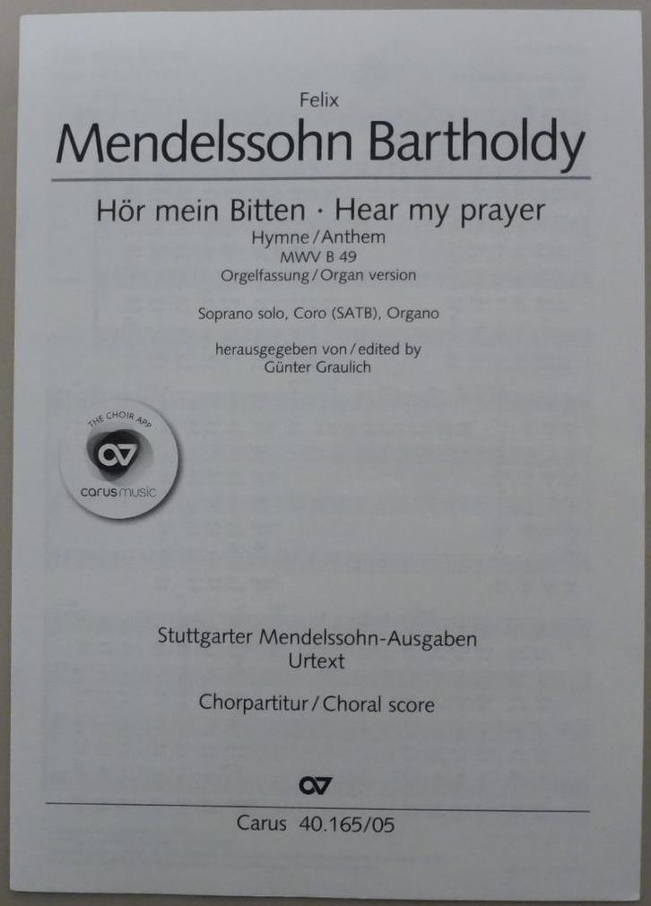 koorpartituur Hör mein Bitten, Mendelssohn, Muziek en Instrumenten, Bladmuziek, Zo goed als nieuw, Artiest of Componist, Klassiek