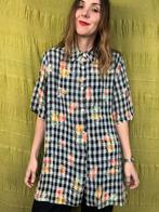 Vintage blouse, maat 40/L - geblokt - zwart/wit - bloemen, Maat 38/40 (M), Zwart, Ophalen of Verzenden, Vintage