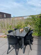 Zwarte tuintafel met zes tuinstoelen, Ophalen, Zo goed als nieuw, Rechthoekig, Aluminium