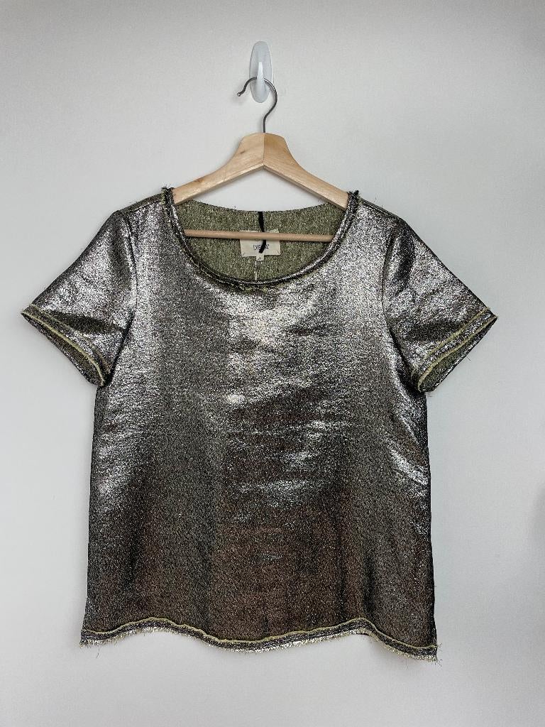 Diega zilveren lamé top metallic met geel maat M, Maat 38/40 (M), 6 rue Béranger 75003 Paris, Eshop@diega.fr, Geel