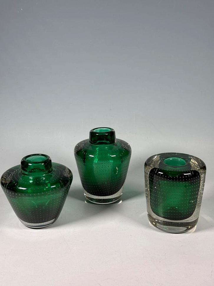 3 Groene Meydam Spijkervaasjes Leerdam, Antiek en Kunst, Antiek | Vazen, Ophalen of Verzenden