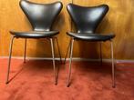 3 vlinderstoelen leer Fritz Hansen vintage jaren 60, Gebruikt, Drie, Zwart, Leer