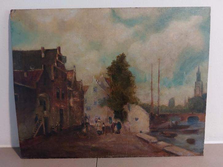 Olieverf 19e eeuw – stadsgezicht in stijl van P.G. Vertin, Antiek en Kunst, Kunst | Schilderijen | Klassiek, Ophalen of Verzenden