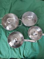 4 sets pans, Gebruikt, Ophalen of Verzenden, Rvs, Keramische plaat
