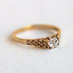 Vintage 9ct goud solitaire ring met diamant - maat 19,5, 19 tot 20, Ophalen of Verzenden, Zo goed als nieuw, Met edelsteen