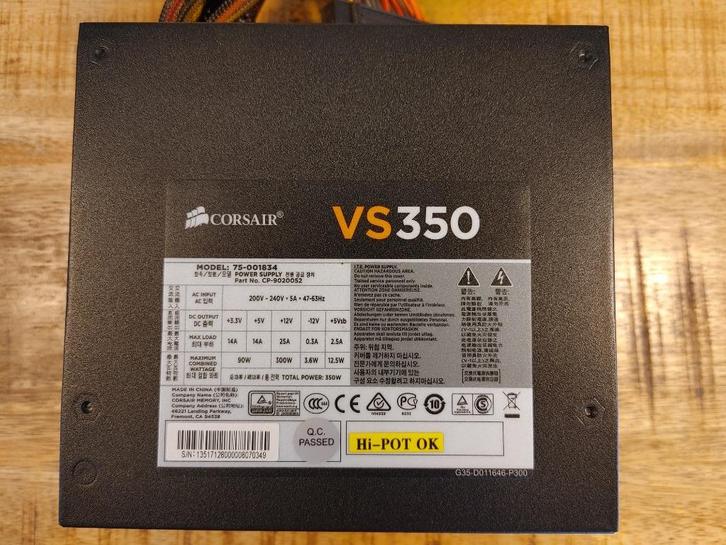 Corsair VS350 350W PSU/Voeding, Computers en Software, Interne voedingen, Refurbished, Ophalen of Verzenden