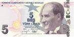 Turkije bankbiljet 5 Lira Mustafa Kemal Atatürk 2022 UNC, Postzegels en Munten, Los biljet, Ophalen, Overige landen