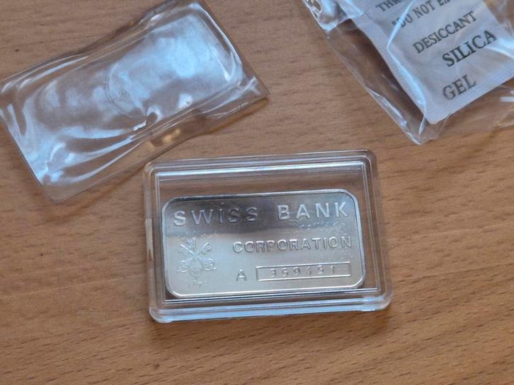 Swiss Bank Corp. 1 oz Vintage Silver Bar / Zilverbaar., Postzegels en Munten, Edelmetalen en Baren, Zilver, Ophalen of Verzenden