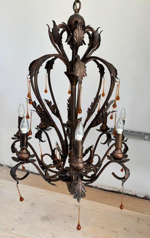 Bronskleurige kroonluchter, Huis en Inrichting, Lampen | Kroonluchters, Glas, Metaal, Ophalen
