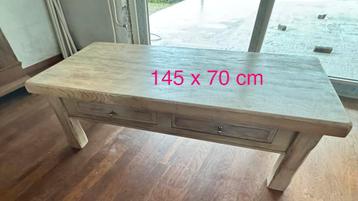 Salontafel 145 x 70 cm massief eiken whitewash beschikbaar voor biedingen