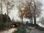 Te koop: landschap met boerderij aan het water, Ophalen, 50 tot 75 cm, Zo goed als nieuw, Schilderij