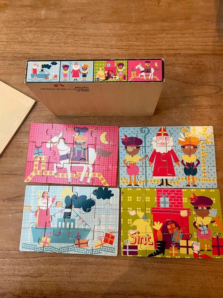 Houten Sint & Piet Puzzels - HEMA, Kinderen en Baby's, Speelgoed | Kinderpuzzels, Gebruikt, 2 tot 4 jaar, 10 tot 50 stukjes, Van hout