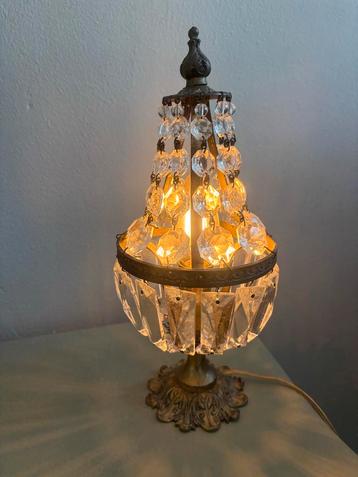 Vintage Antiek Brocante Kristallen Tafellamp beschikbaar voor biedingen