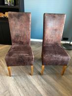 Leren eetkamer stoelen, 2 stuks donkerbruin., Ophalen of Verzenden, Gebruikt, Bruin