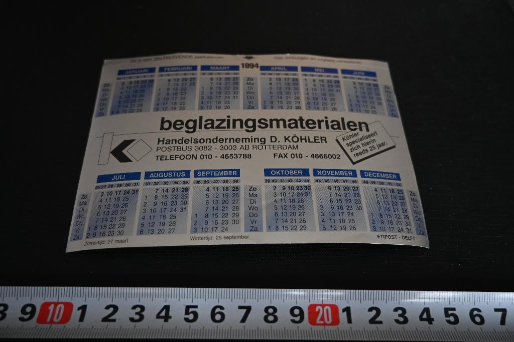 sticker Kalender 1994 Rotterdam S. Köhler beglazingsmaterial, Verzamelen, Ophalen, Zo goed als nieuw