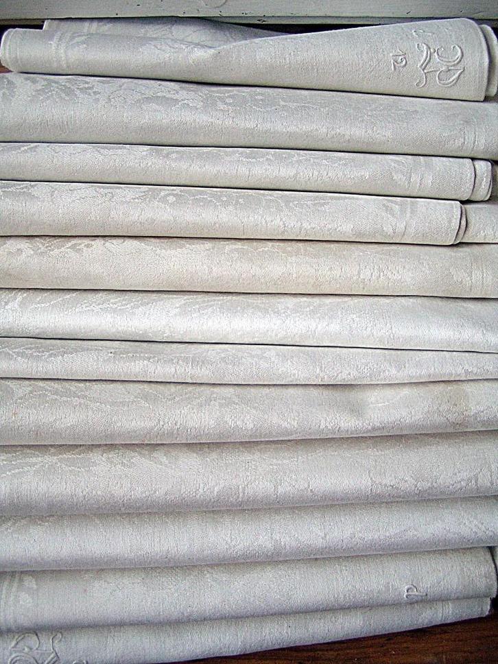 12 antieke servetten met monogram nr LL 1167 ger duurland, Antiek en Kunst, Antiek | Kleden en Textiel, Verzenden