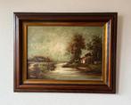 Leuk schilderij boerderij aan het water., Antiek en Kunst, Ophalen of Verzenden