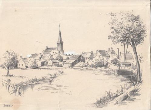 Frans Piët originele tekening Beesd / schade aan de randen, Antiek en Kunst, Kunst | Tekeningen en Foto's, Ophalen of Verzenden