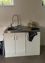 Net keukenblok met RVS blad excl. kraan, Huis en Inrichting, Ophalen, Wit, Staal of Rvs, Enkelwandige keuken
