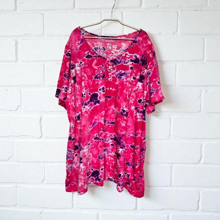 Ulla Popken T-shirt Maat 50/52 Roze Paars Tie-Dye Tuniek, Kleding | Dames, Tops, Zo goed als nieuw, Maat 46/48 (XL) of groter