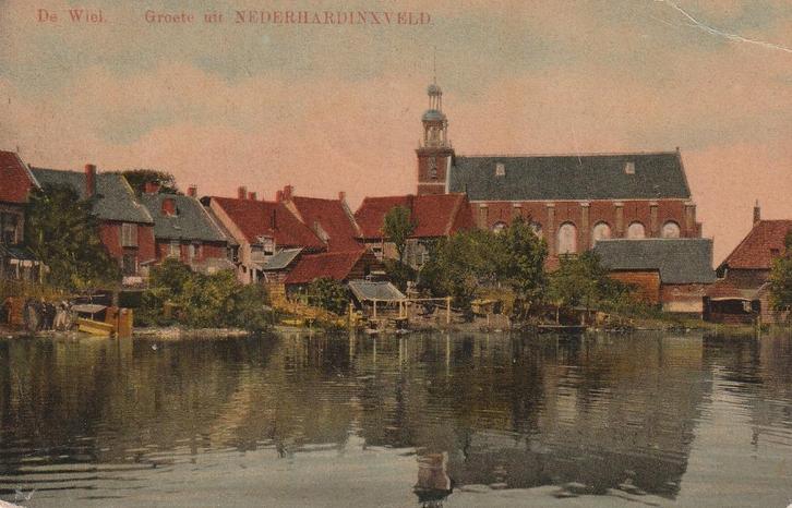Nederhardinxveld Mooie  Oude Gelopen Kaart uit 1911 De Wiel., Verzamelen, Ansichtkaarten | Nederland, Gelopen, Zuid-Holland, Voor 1920