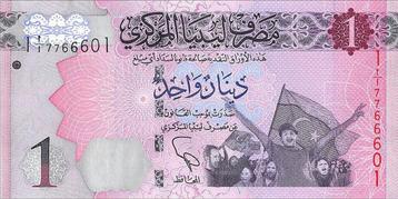 Libië bankbiljet 1 Dinar 2013 People with flags, Pick 76 UNC beschikbaar voor biedingen