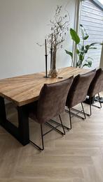 Eettafel, 3 stoelen en bankje zo goed als nieuw, Huis en Inrichting, Ophalen, 100 tot 150 cm, 200 cm of meer, Zo goed als nieuw