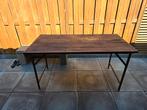 Robuuste inklapbare houten tafel met ijzeren rand, Ophalen, Gebruikt, 50 tot 100 cm, 150 tot 200 cm