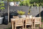 Teak houten tuintafel ( 250 cm×90)+ 6 teakhouten stoelen ., Ophalen, Zo goed als nieuw, Teakhout