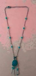 Ketting met turkooise steentjes 45 cm, Sieraden, Tassen en Uiterlijk, Kettingen, Ophalen of Verzenden, Zo goed als nieuw, Zilver
