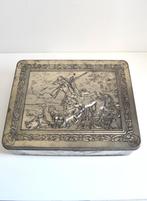 Grote blikken trommel met een jachttafereel, in goede staat, Ophalen of Verzenden, Gebruikt, Koek(jes)