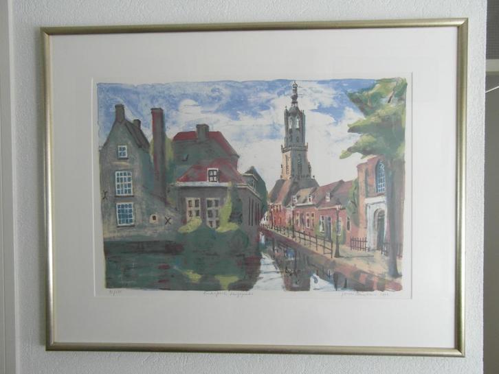 JEROEN HERMKENS ;litho ,ingelijst, Stadsgezicht Amersfoort, Antiek en Kunst, Kunst | Litho's en Zeefdrukken, Ophalen of Verzenden