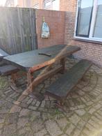 Houten tuinset - tafel en banken gratis, Ophalen, Gebruikt, Rechthoekig, Hout