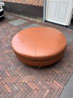 Ronde poef hocker loungepoef echt leer, Ophalen of Verzenden, Zo goed als nieuw, Rond, Leer