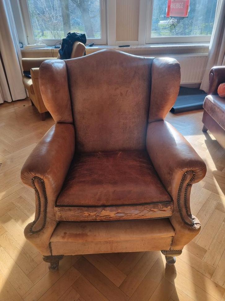 Schaapsleren fauteuil, Huis en Inrichting, Fauteuils, Gebruikt, 50 tot 75 cm, 75 tot 100 cm, Ophalen