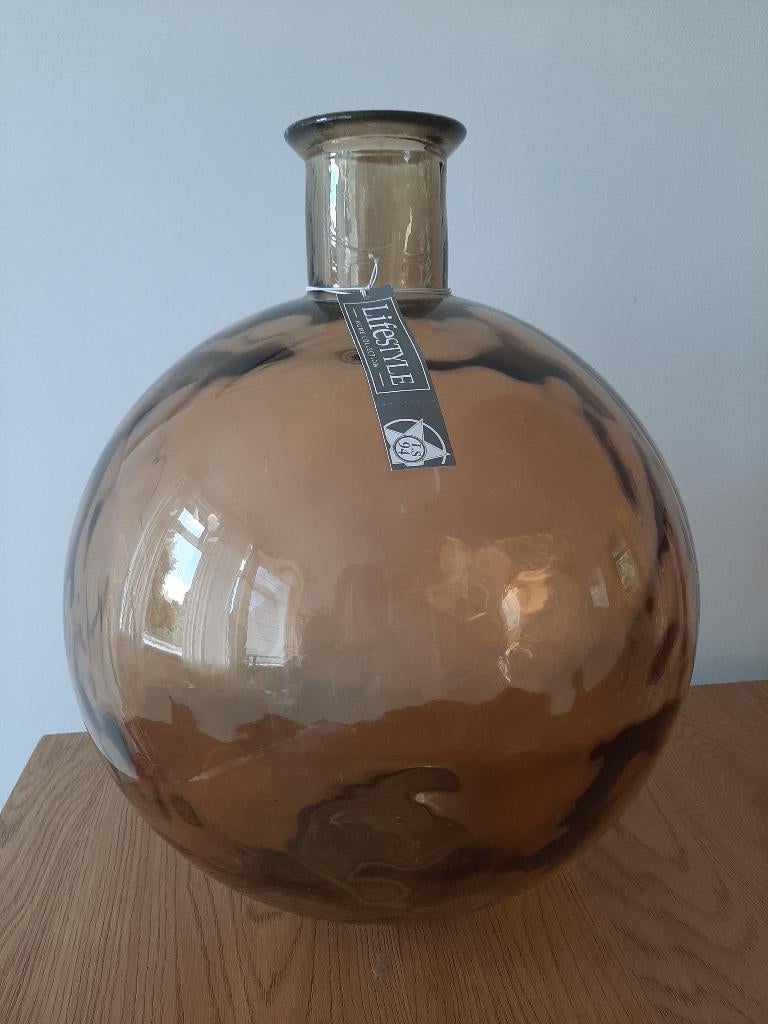 Grote bruine vaas, Overige kleuren, Ophalen of Verzenden, Minder dan 50 cm, Glas