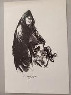 Dirk Ten Hoedt lithografie vrouw met kip/haan jaren 70, Antiek en Kunst, Verzenden