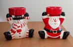 2 Kerst Waxinelichthouders - Kerstman & Sneeuwpop, Ophalen, Overige materialen, Minder dan 25 cm