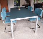 4 leuke ribstof stoelen aquablauw, Huis en Inrichting, Stoelen, Ophalen, Blauw