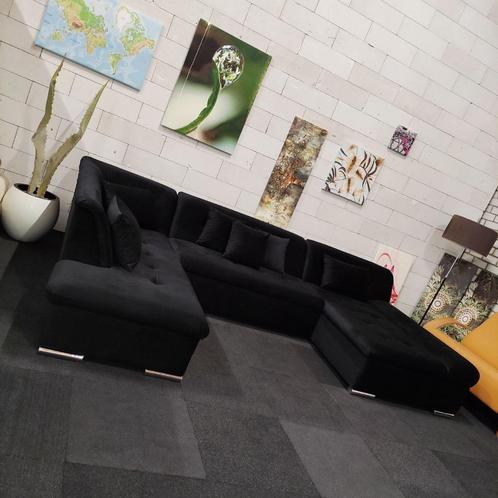 *Showroommodel | Hoekbank | Slaapbank | Zwart | Velvet, Huis en Inrichting, Banken | Bankstellen, Zo goed als nieuw, Hoekbank